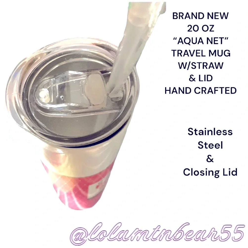 BRAND NEW HANDMADE THERMAL INSULATED SLIM TRAVEL MUG W/STRAW “”AQUA NET” 20oz_7